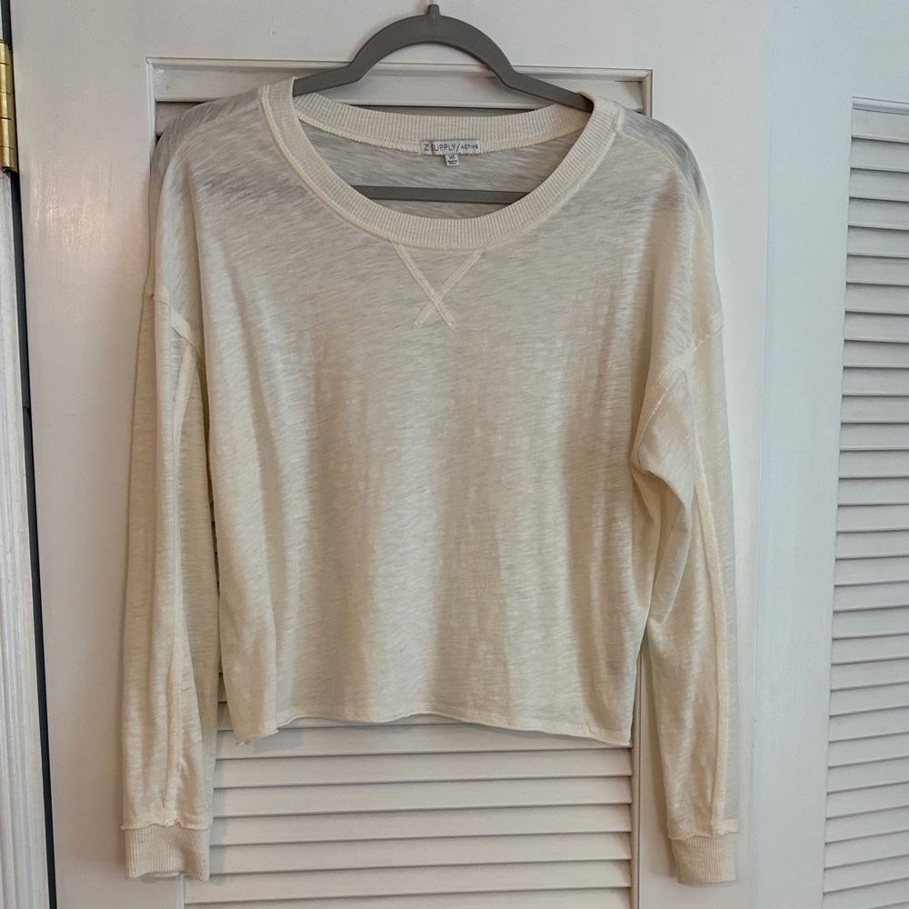 Z Supply Active Womens XS Cream Ivory Long Sleeve Tee T-shirt